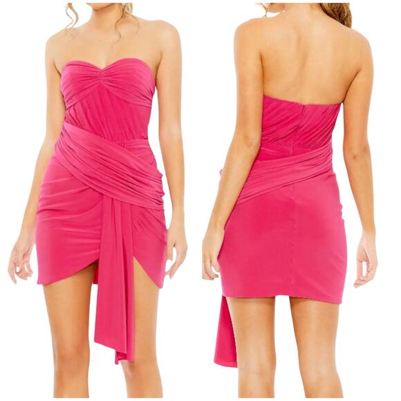 Mac Duggal NWT Pink Strapless Ruched Faux Wrap Dress Size 6 Sweetheart Neck - Picture 1 of 10